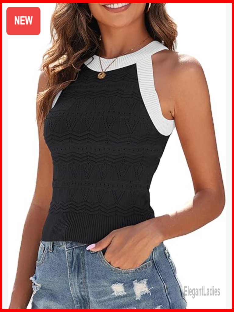 Summer Halter Tank Top Racerback Stretchy Knit Slim Fit Sleeveless Cami